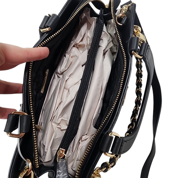 Steve Madden Blisha Black Satchel Handbag Purse Gold Hardware Nwt Leather Straps - Picture 4 of 8